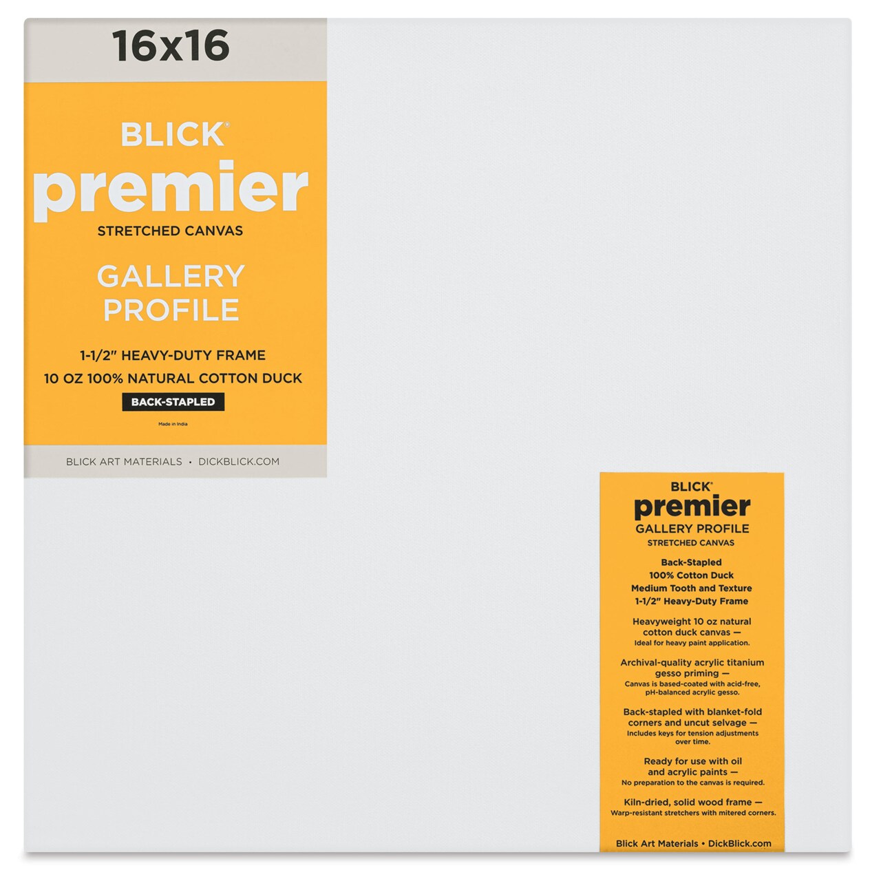 Blick Premier Stretched Cotton Canvas - Gallery Profile, Back-Stapled, 16" x 16"
